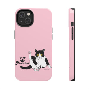 "Stay Pawsitive" Motivational Cute Tuxedo Bicolor Black & White Artsy Cat Motivational Artsy iphone case