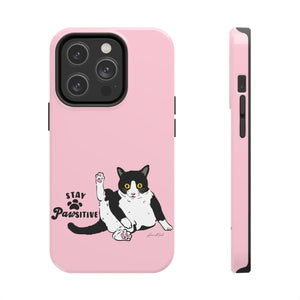 "Stay Pawsitive" Motivational Cute Tuxedo Bicolor Black & White Artsy Cat Motivational Artsy iphone case