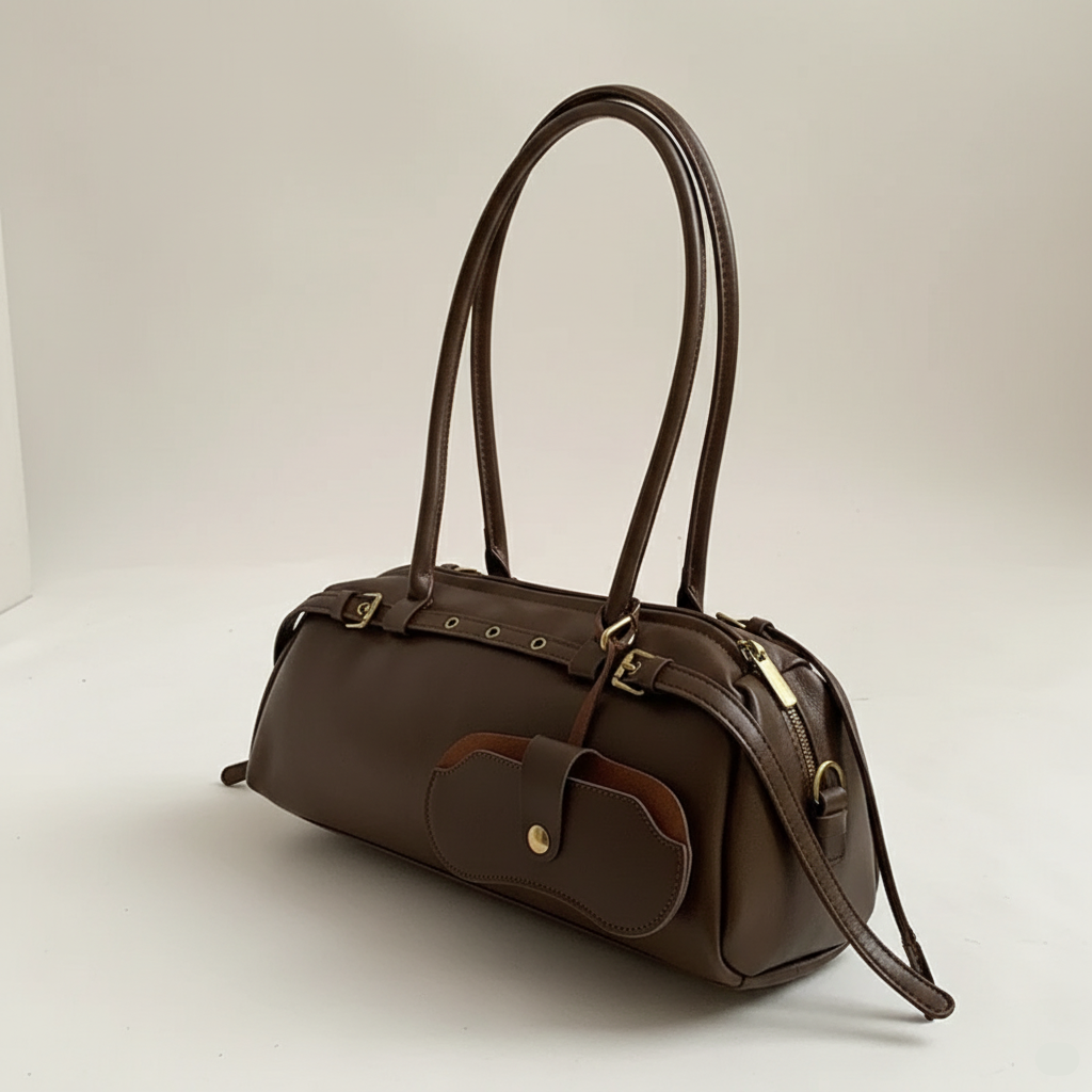 Clara Vintage Y2K Shoulder Bag Dark Coffee Brown with sunglass case as cute charm