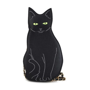 Black Cat In Style Halloween Purse - Front View