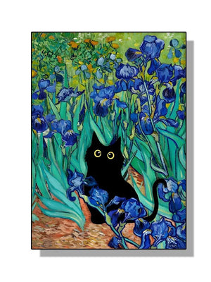 Van Gogh Irises Canvas Print with Adorable Black Cat Gift