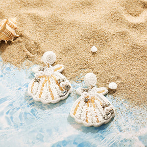 Ocean Oasis Collection: Handcrafted Seashell Stud Earrings with Beaded Accents