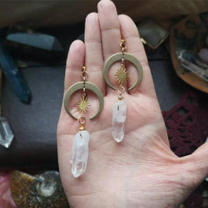 Arwen Sun&Moon White Crystal Quartz Hippie Earrings