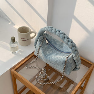 Alicia Stylish Upcycled Small Denim Tote Crossbody Handbag | Sustainable Fashion Choice