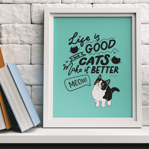 Positive Motivational Cute Black & White Cat Artistic Poster