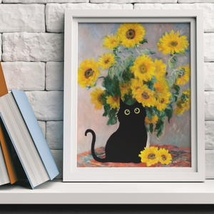 Artistic Paws & Whiskers Funny Black Cat with Monet Fine Art Canvas Print