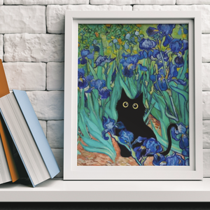 Artistic Paws & Whiskers Funny Black Cat With Van Gogh Fine Art Canvas Print