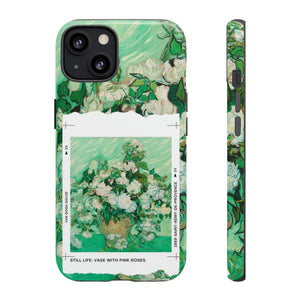 Still Life: Vase with Pink Roses Van Gogh Inspired Retro Vintage Fine Art Paint iPhone Case