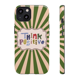 "Think Positive" Motivational Saying Retro Olive Green iPhone Cases