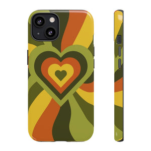 Alice Alpine Olive Green Retro Rainbow Heart Artsy iPhone Case