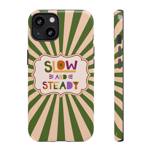 "Slow and Steady" Positive Saying Sage Mint Green Retro Phone Case