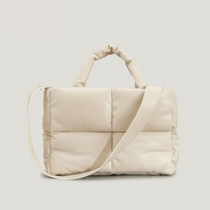 Mariana Quilted Cream White Large Puffer Shoulder Tote Bag