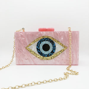 Nazar Evil Eye Pastel Light Marble Pink Glitter Evening Wedding Acrylic Box Clutch