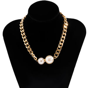 Astrid Half Shell Half Pearl Gold Cuban Link Chain Choker Necklace