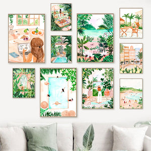 Moroccan Tropical Green Jungle Holiday Wall Art Canvas Painting Posters Wall Decor