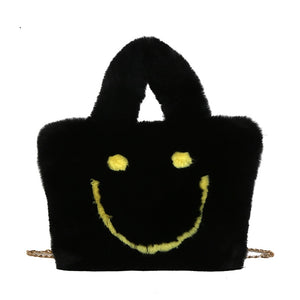 Leticia Happy Smiley Face Super Soft Fuzzy Tote Bag Fluffy Crossbody Purse