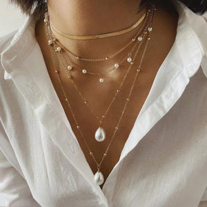 pearl layered snake bone chain chocker necklace classy-hirmz