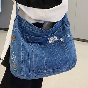 Dorothy Upcycled Large Capacity Denim Tote Crossbody Handbag | Fashion with a Purpose