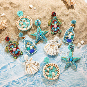 Ocean Oasis Collection: Handcrafted Seashell Stud Earrings with Beaded Accents