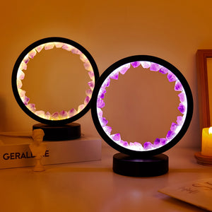 Glowing Gemstone Natural Crystal Cluster Circle LED Lamp