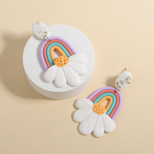Gaia Cute Rainbow Retro Daisy Flower Hippie Clay Dangle Earrings