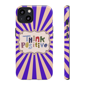 "Think Positive" Motivational Saying Retro Purple iPhone Cases