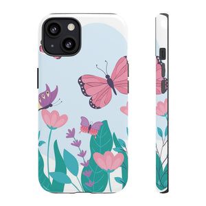 Pink Rose Butterfly Dance with Wildflower Anime Artsy Phone Case