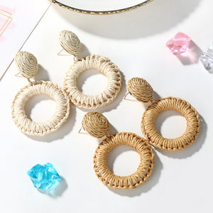boho circle studs earrings in rattan style handmade with woven style accessories for spring and summer perfect fashion inspiration for bohemian hippie style