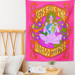 Let's Save The World Artistic Boho/bohemian Hippie room decor wall hanging trippy tapestry-hirmz