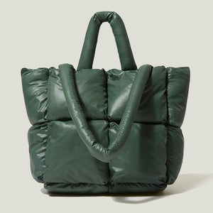 pine green quilted puffer shoulder tote bag with zip